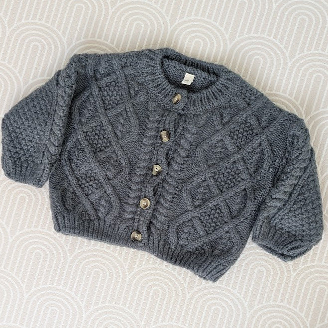 Cable Knit Cardigan with name (available in cream or charcoal)