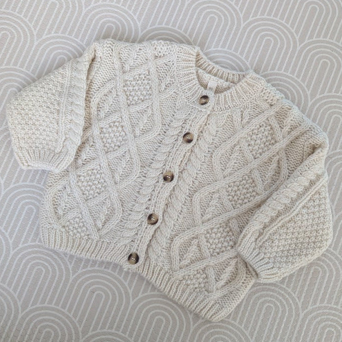 Cable Knit Cardigan with Bee Letter
