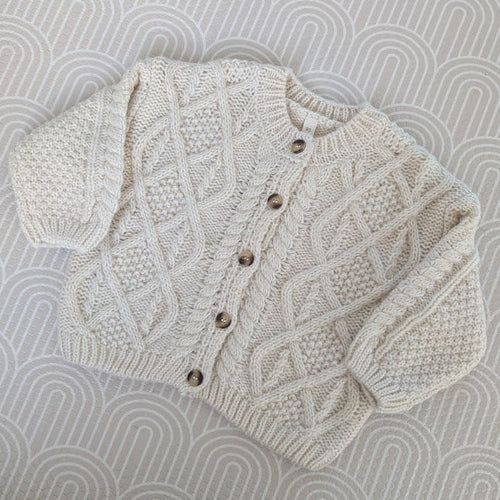 Cable Knit Cardigan with Bee Letter