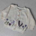 Cream Cardigan with Name and Flower Garden (flowers on front and back)
