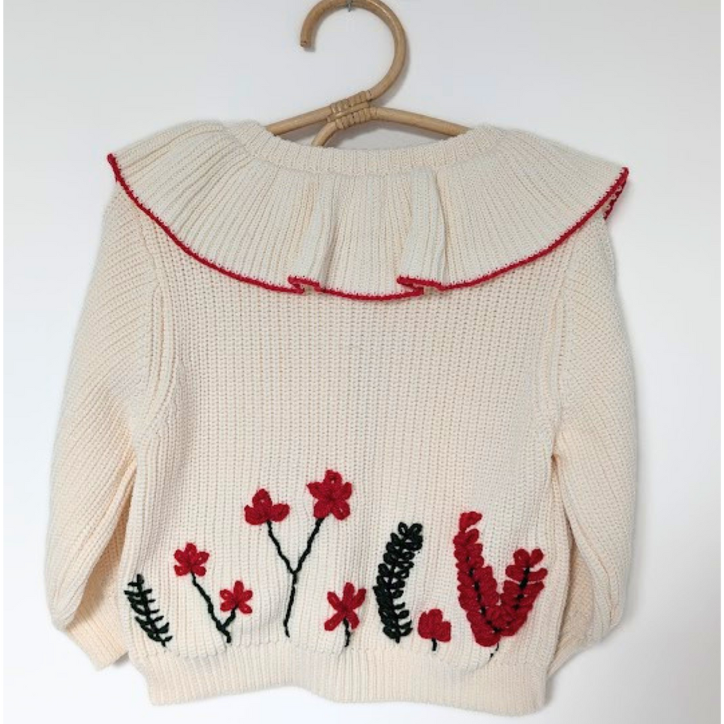 Festive Frill Cardigan with Flower Garden (flowers on front and back)