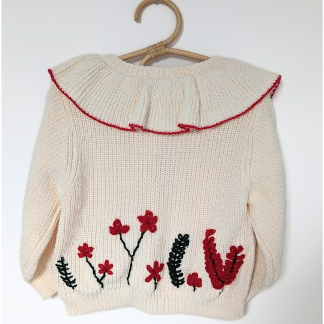 Festive Frill Cardigan with Flower Garden (flowers on front and back)
